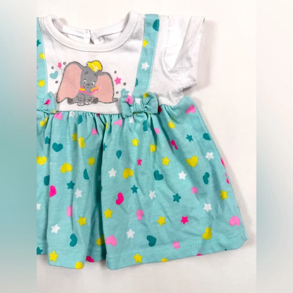 DISNEY BABY Girls Dumbo Dress Romper 3-6M Pastel‎ Hearts Cute Whimsical Kidcore